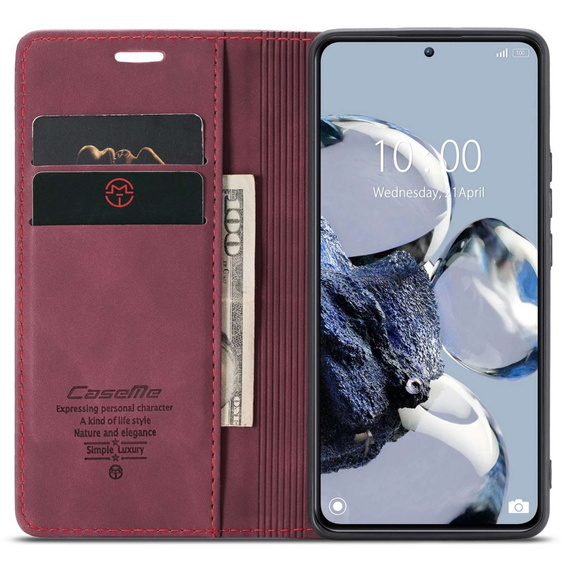 Etui CASEME do Xiaomi 12T / 12T Pro, Leather Wallet Case, czerwone