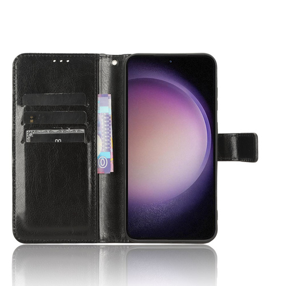 Etui z klapką do Samsung Galaxy S23 FE, Crazy Horse Wallet, czarne