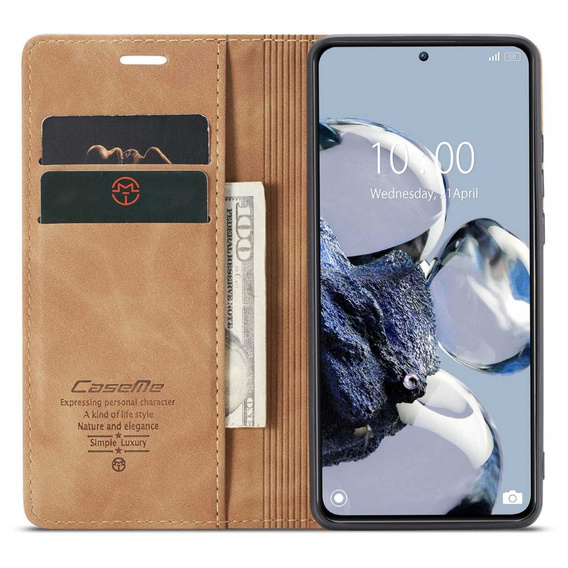 Etui CASEME do Xiaomi 12T / 12T Pro, Leather Wallet Case, brązowe