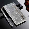 Etui z klapką do Samsung Galaxy A36 5G, Wallet Zipper Pocket Glittery, srebrne