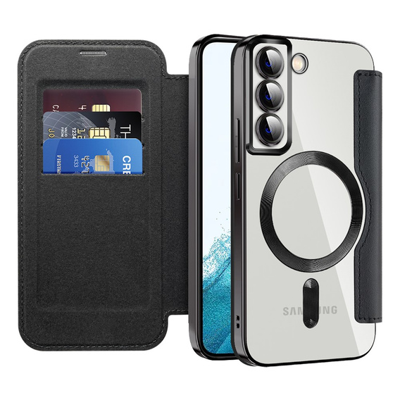 Etui z klapką do Samsung Galaxy S22 5G, RFID Wallet MagSafe z ochroną aparatu, czarne