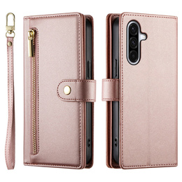 Etui z klapką do Samsung Galaxy A17 5G, Wallet Zipper Pocket, portfelowe, różowe