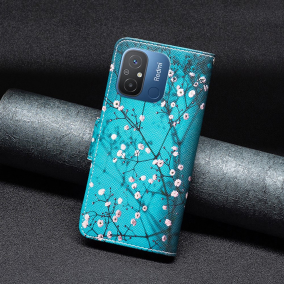 Etui z klapką do Xiaomi Redmi 12C, Wallet, Sakura niebieskie