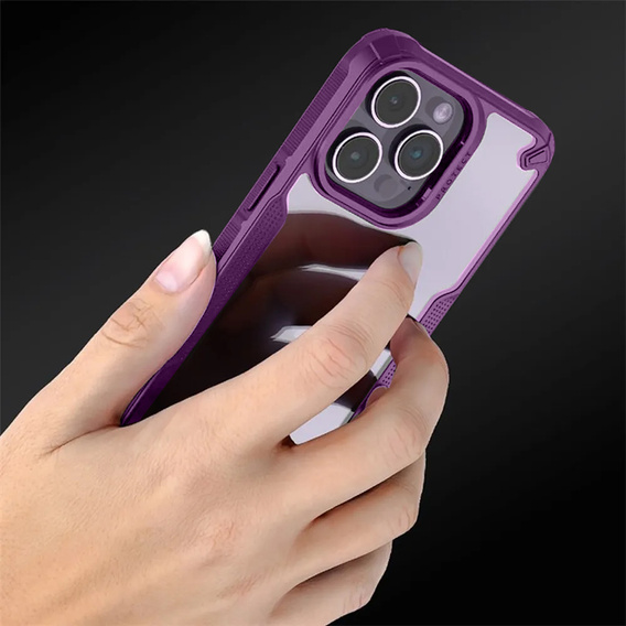 Etui do iPhone 14 Pro Max, pancerne, przezroczyste z fioletową ramką