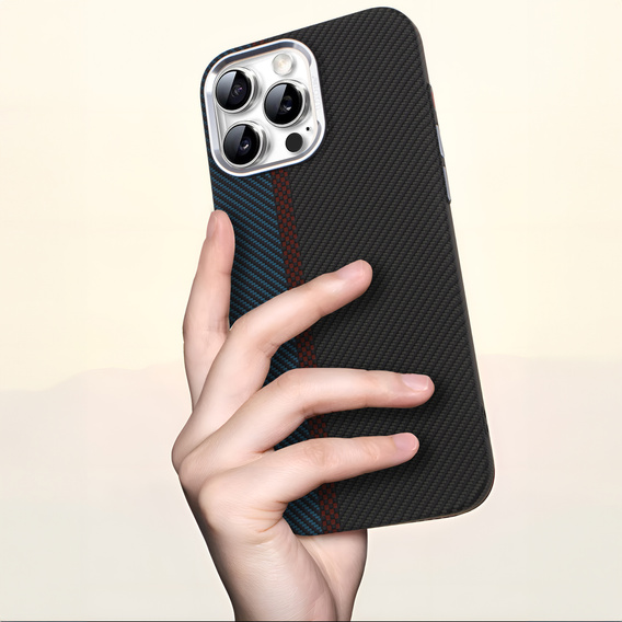 Etui do iPhone 16 Pro, Carbon Fiber MagSafe, czarne / niebieskie