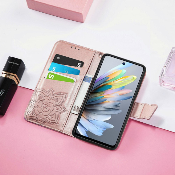 Etui z klapką do Motorola Moto G15 / Motorola Moto G15 Power, Butterfly, różowe rose gold