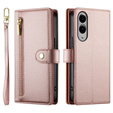 Etui z klapką do Samsung Galaxy S25 Edge, Wallet Zipper Pocket, różowe