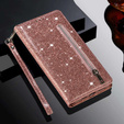 Etui z klapką do Samsung Galaxy A56 5G, Wallet Zipper Pocket Glittery, różowe rose gold