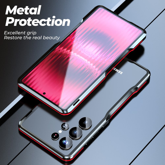 Etui LUPHIE Metal Bumper do Samsung Galaxy S25 Ultra – czarno-czerwone
