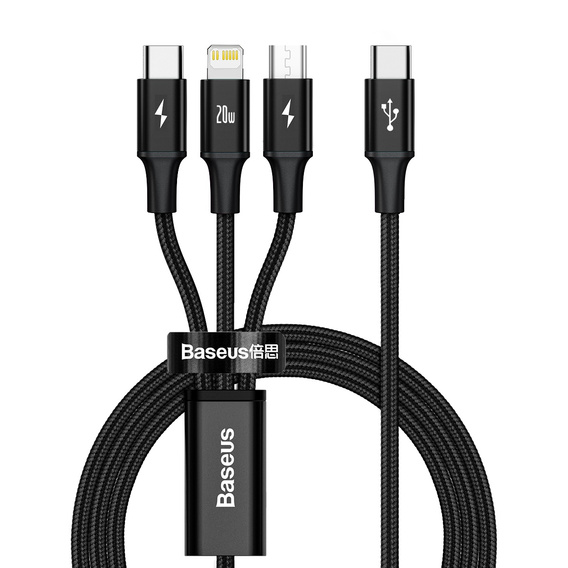 Kabel Baseus 3w1 Rapid Series USB-C / Lightning / micro-USB 1,5 m 20W – Czarny