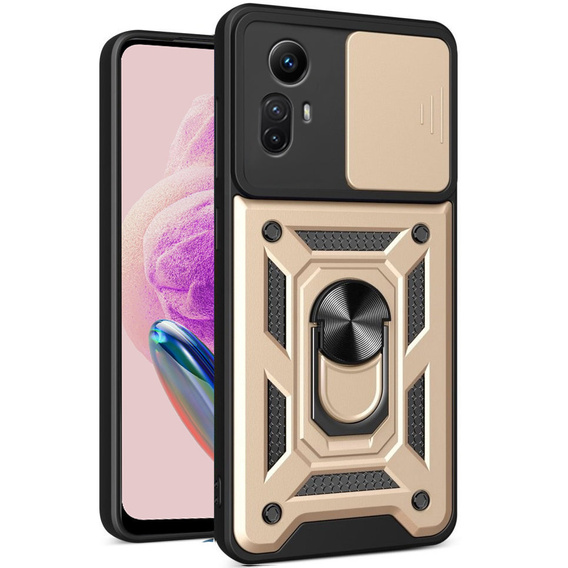 Etui pancerne do Xiaomi Redmi Note 12S 4G, CamShield Slide, złote