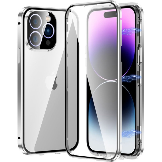 Etui do iPhone 15 Pro, Magnetic Dual Glass, srebrne