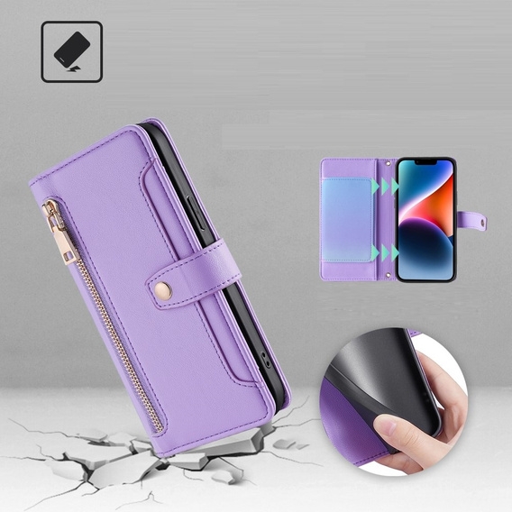 Etui z klapką do Xiaomi Redmi Note 13 Pro+, Wallet Zipper Pocket, fioletowe