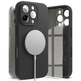 Etui Ringke do iPhone 16 Pro Max, Silicone MagSafe, czarne + Szkło Hartowane 9H
