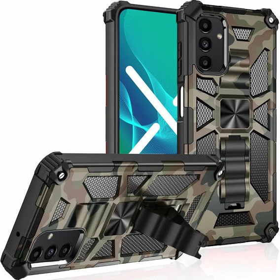 Etui pancerne do Samsung Galaxy A14 4G/5G, z podstawką, Zielone moro