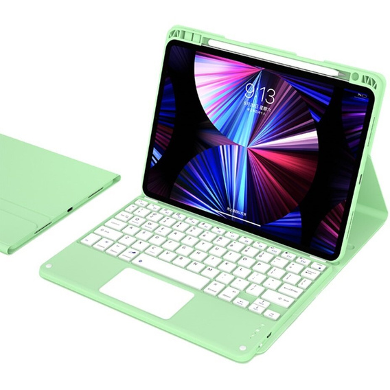 Etui z klawiaturą do iPad 10.2" 2021/2020/2019 (9/8/7 gen.) / Air 10.5" 2019 (3 gen.), Leather Pen Slot TouchPad, jasnozielone