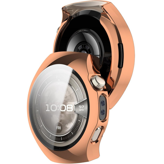 2w1 Etui silikonowe z osłoną ekranu do Huawei Watch 5 42mm – lekka ochrona wyświetlacza i boków - różowo-złote