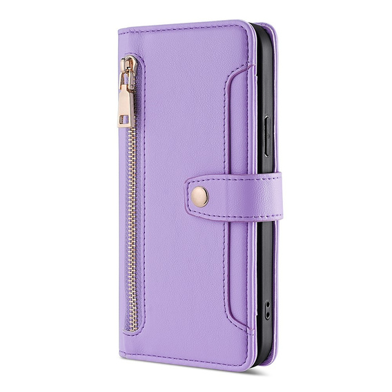 Etui z klapką do Oppo Reno8 T 4G, Wallet Zipper Pocket, fioletowe