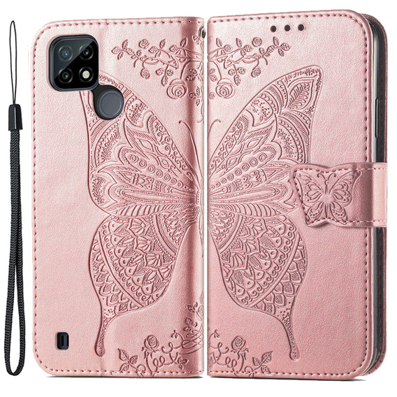 Etui z klapką do Realme C21Y / C25Y, Butterfly, różowe