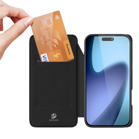 Etui Dux Ducis do iPhone 17 Air, Skin Pro, z klapką, z miejscem na kartę,  czarne