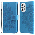 Zestaw Etui z Klapką do Samsung Galaxy A53 5G, Mandala i kwiaty, Niebieskie + szkło