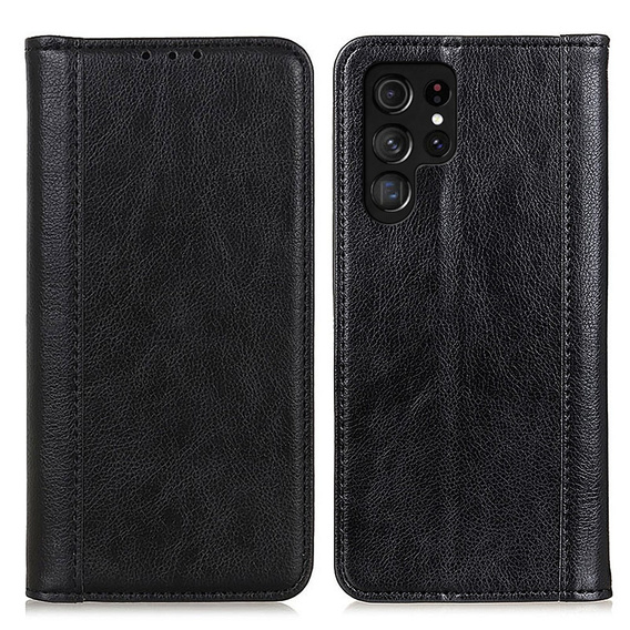 Skórzane Etui do Samsung Galaxy S24 Ultra, Wallet Litchi Leather, czarne