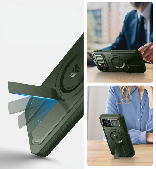 Etui pancerne do iPhone 12 / iPhone 12 Pro, Dexnor CamProtect MagSafe, zielone (Dwie ramki)
