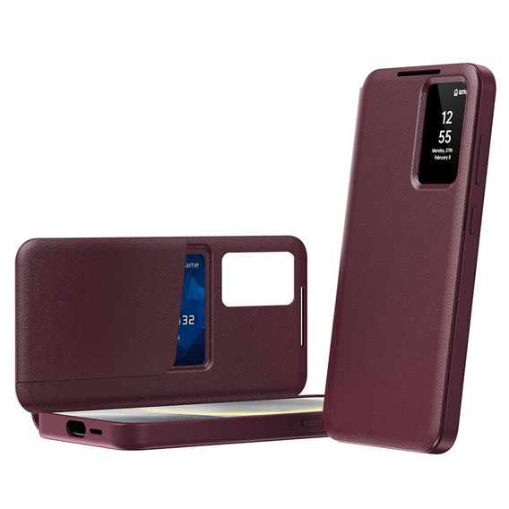 Etui z klapką do Samsung Galaxy S24 FE, Smart View Wallet, bordowe