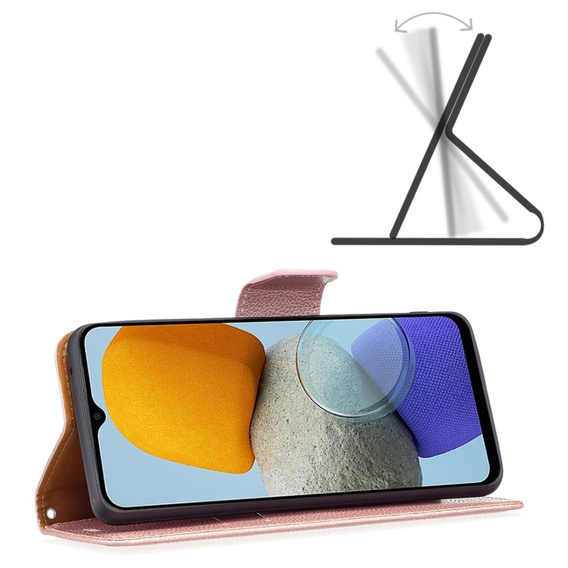 Etui z klapką do Samsung Galaxy M33 5G, Wallet Litchi Magnet, różowe rose gold