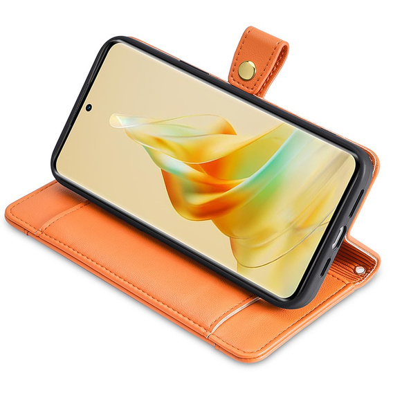 Etui z klapką do Oppo Reno8 T 4G, Wallet Zipper Pocket, pomarańczowe