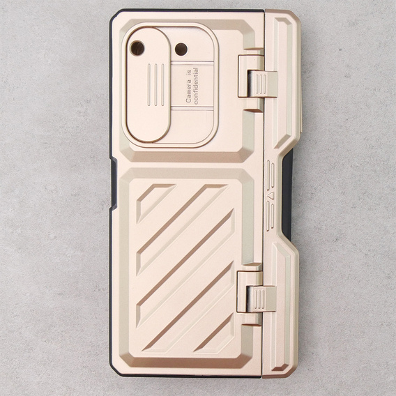 Etui do Samsung Galaxy Z Fold5 5G, Kickstand case, z podstawką i szkłem, złote