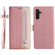 Etui z klapką do Samsung Galaxy A54 5G, Wallet Pocket Zipper Lace, różowe