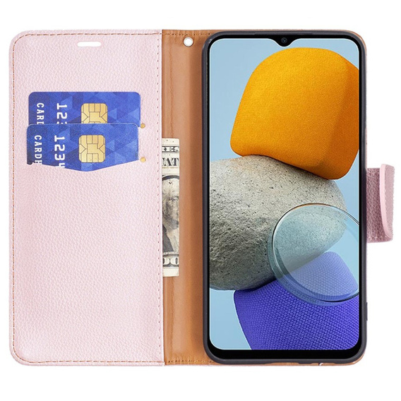 Etui z klapką do Samsung Galaxy M33 5G, Wallet Litchi Magnet, różowe rose gold