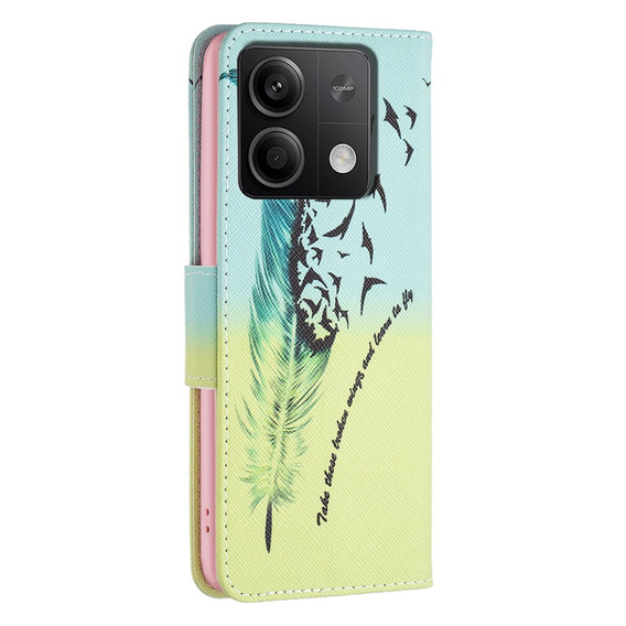 Etui z klapką do Xiaomi Redmi Note 13 5G, Wallet, Feather niebieskie / żółte