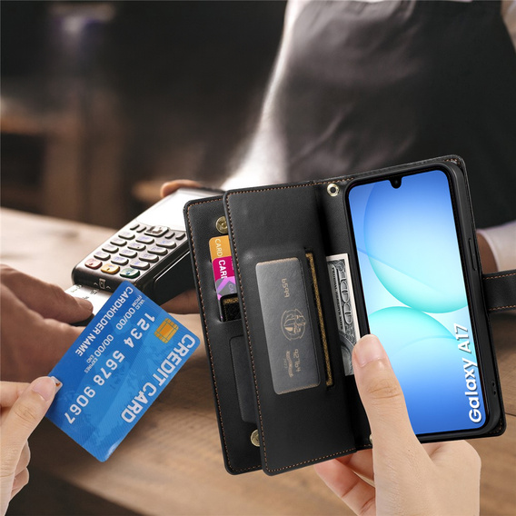 Etui z klapką do Samsung Galaxy A17 5G, Wallet Zipper Pocket, portfelowe, czarne