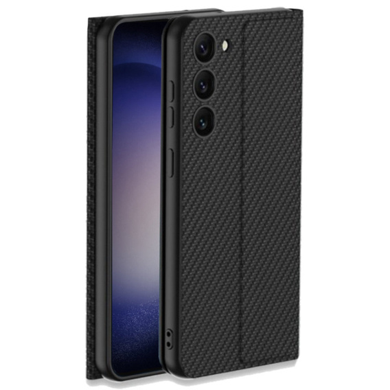 Etui z klapką do Samsung Galaxy S23, GKK Leather, carbon czarne