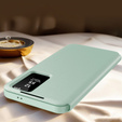 Etui do Samsung Galaxy S25 Edge – skórzane z okienkiem Smart View i kieszenią na kartę, zielone