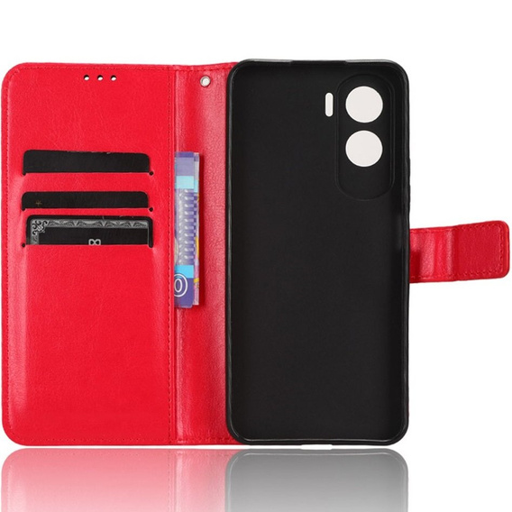 Etui z klapką do Honor 90 Lite 5G, Crazy Horse Wallet, czerwone