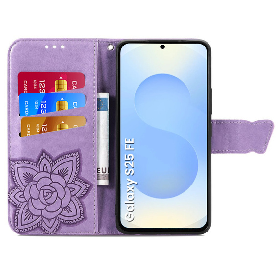 Etui z klapką do Samsung Galaxy S25 FE, Butterfly, fioletowe