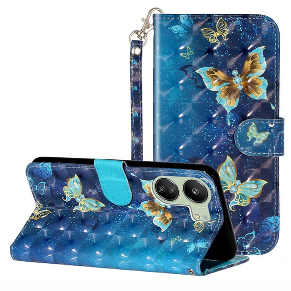 Etui z klapką do Xiaomi Redmi 13C / Poco C65, Wallet, Butterflies niebieskie