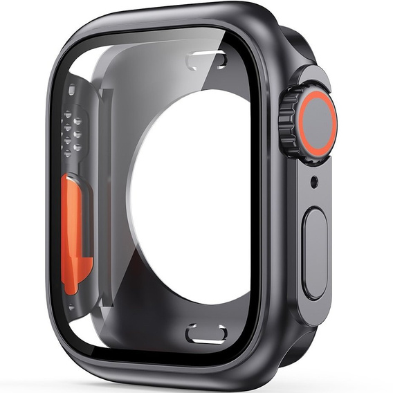 2w1 Pełne Etui + Szkło Hartowane do Apple Watch 7/8/9 45MM, Grafitowe/Pomarańczowe