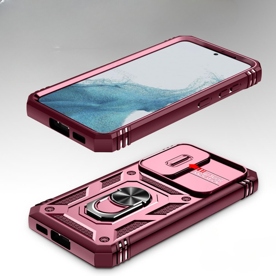 Etui pancerne do Samsung Galaxy S23 Plus, CamShield Slide, różowe / czerwone