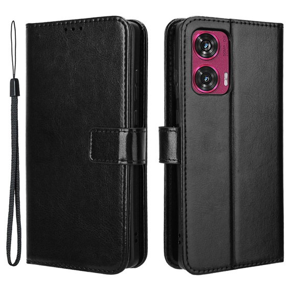Etui z klapką do Motorola Edge 50 Fusion 5G, Crazy Horse Wallet, czarne