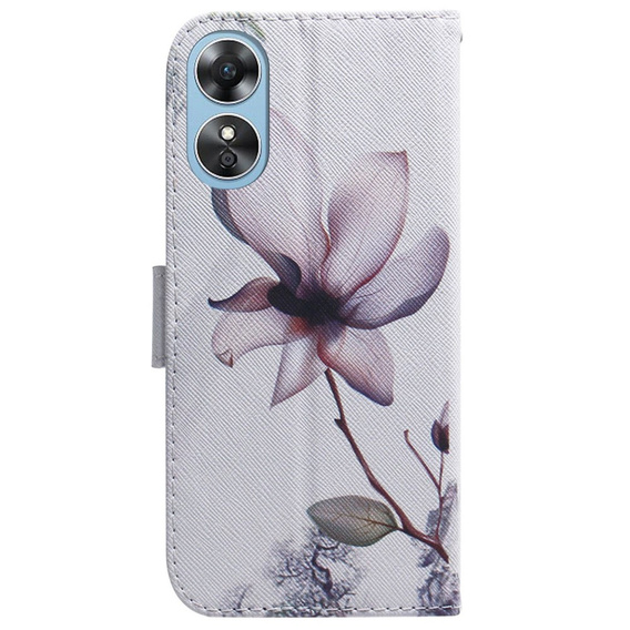 Etui z klapką do Oppo A17, Wallet, Flower białe