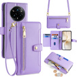 Etui z klapką do Realme 14 Pro+ 5G, Wallet Zipper Pocket, fioletowe