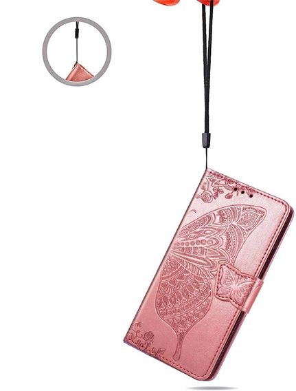 Etui z klapką do Motorola Edge 50 Neo / Motorola ThinkPhone 25, Butterfly, różowe rose gold