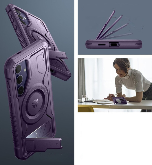 Etui pancerne do Samsung Galaxy S24, Dexnor Full Body MagSafe,  fioletowe