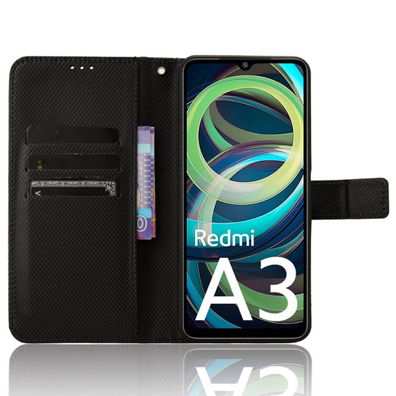 Etui z klapką do Xiaomi Redmi A3, Wallet Smart Magnet, czarne