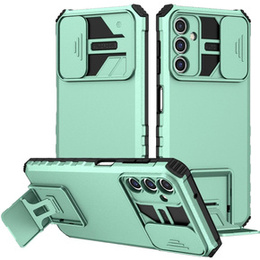 Etui pancerne do Samsung Galaxy A14 4G/5G, Camshield z podstawką, Zielone