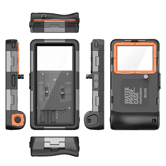 Etui wodoszczelne IPX8 na telefon 4,9 - 6,9" SHELLBOX, wodoodporny case, czarne / pomarańczowe